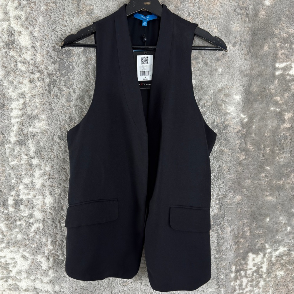 New Derek Lam Size M Open Front Sleeveless Shawl Collar Vest Black Women